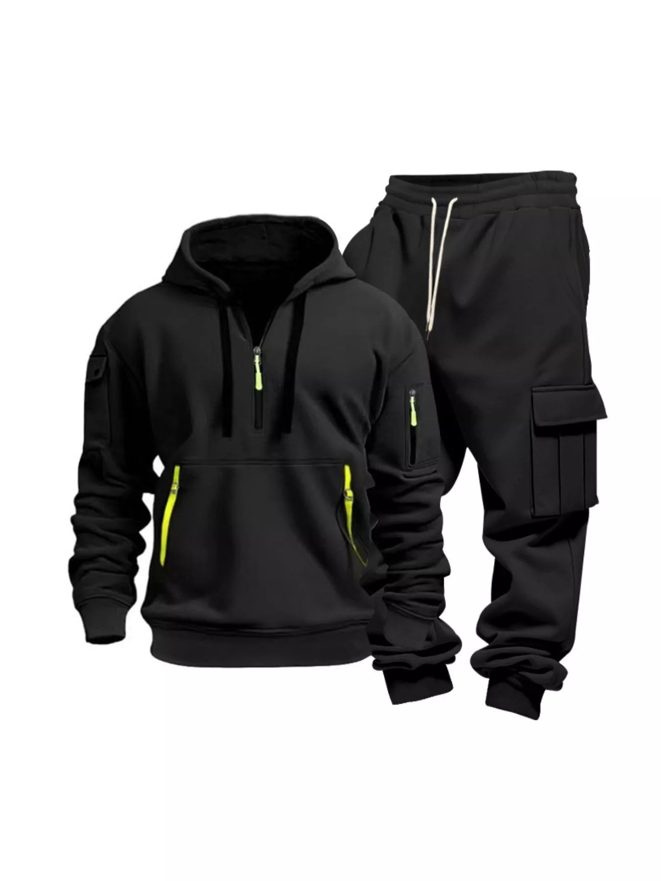 Men's Full Size Half Zip Hoodie and Cargo Pants Set Plus Size