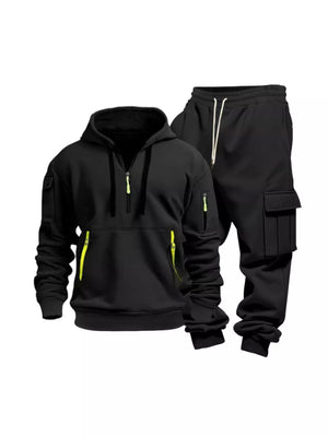 Men's Full Size Half Zip Hoodie and Cargo Pants Set Plus Size