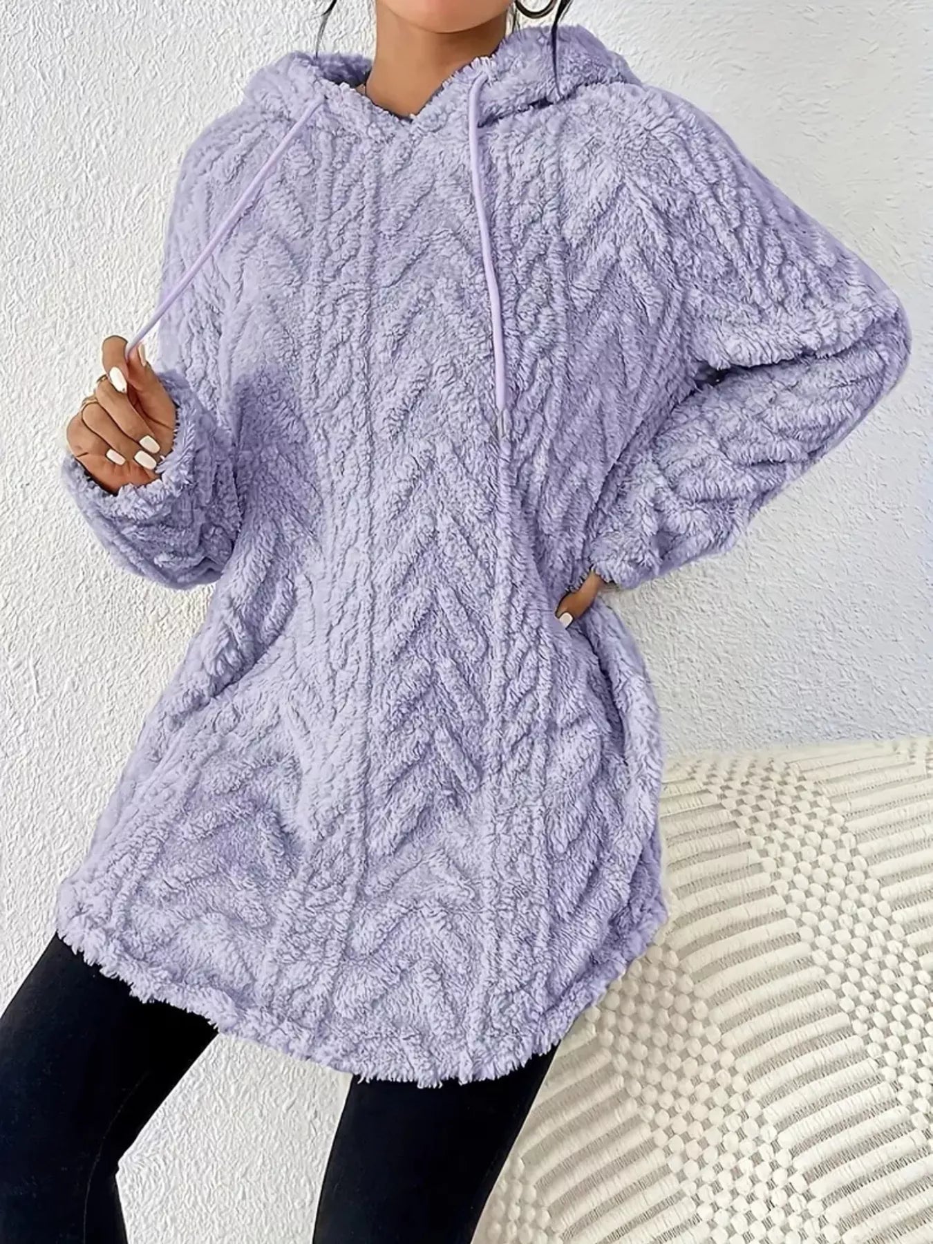 Cozy Textured Drawstring Fleece Hoodie