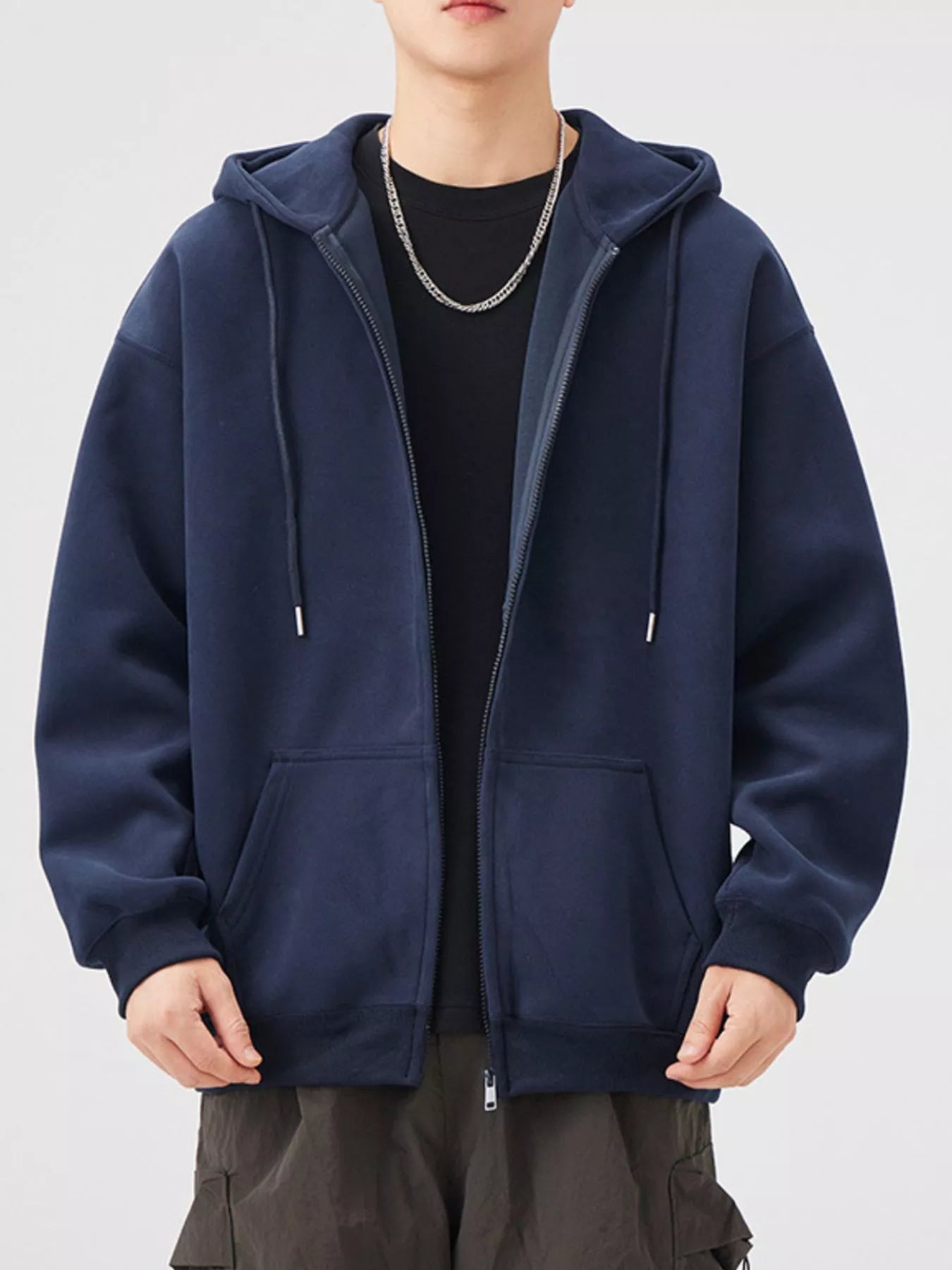 Men's Casual Loose Fit Zip-Up Hoodie