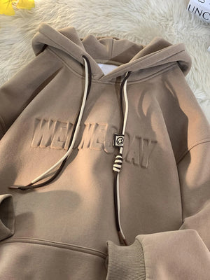 Men's Plus Size Letter Drawstring Long Sleeve Hoodie