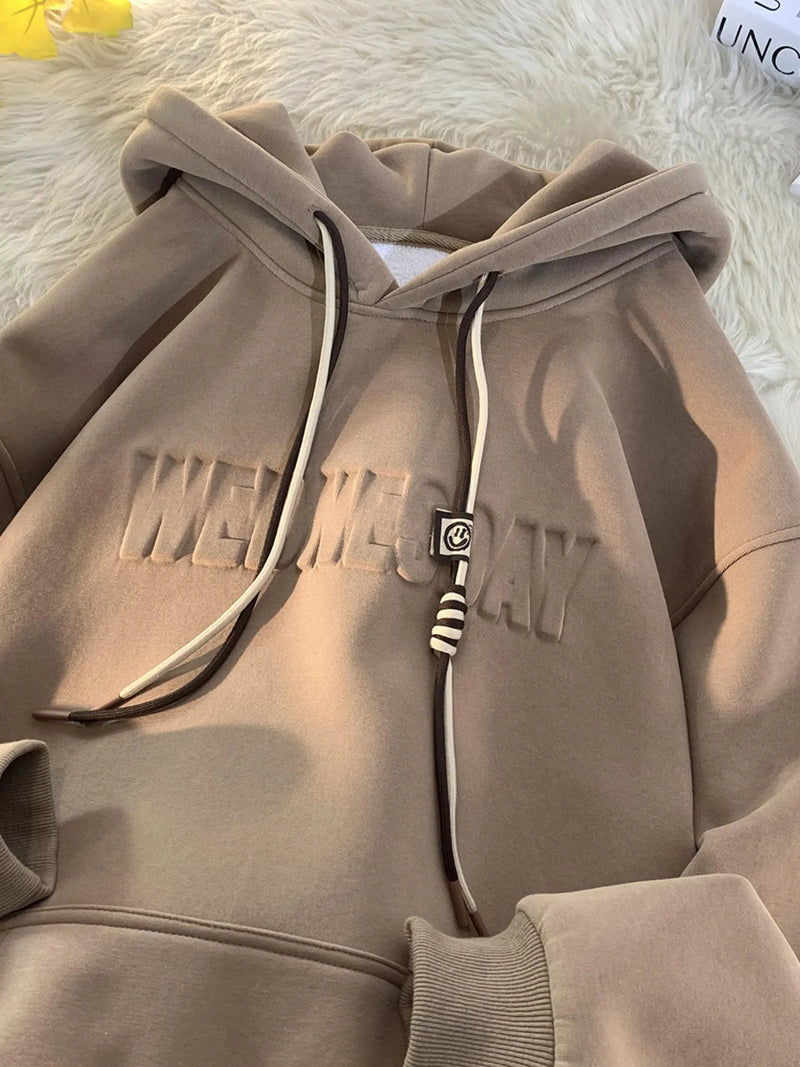 Men's Plus Size Letter Drawstring Long Sleeve Hoodie
