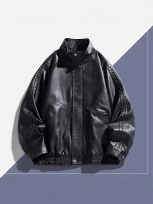 Men's Plus Size Vintage Style Faux Leather Moto Jacket