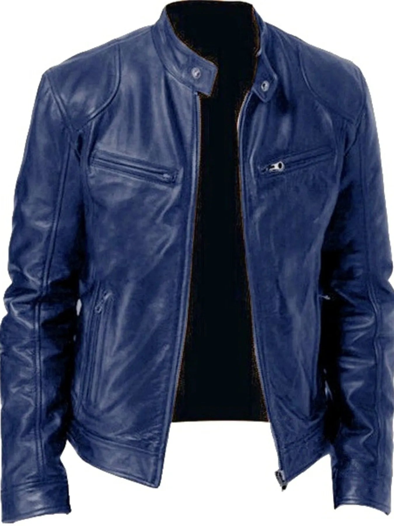 Men's Full Size Leather Biker Jacket with Zipper Pockets Plus Size