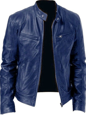 Men's Full Size Leather Biker Jacket with Zipper Pockets Plus Size