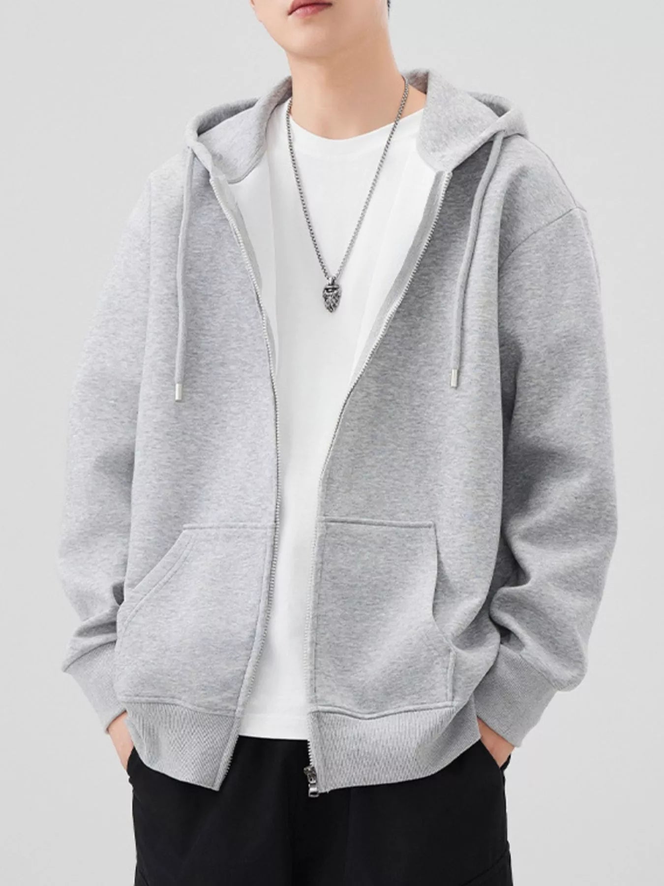 Men's Plus Size Solid Color Zip-Up Hoodie