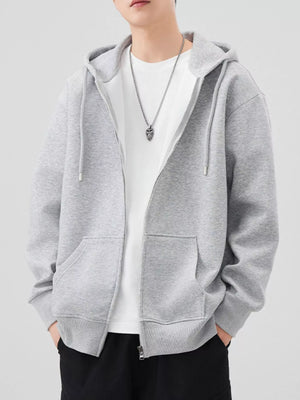 Men's Plus Size Solid Color Zip-Up Hoodie