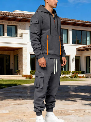 Men's Full Size Half Zip Hoodie and Cargo Pants Set Plus Size