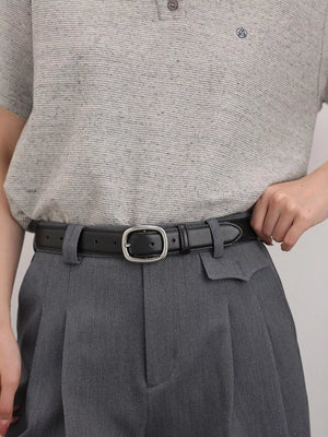 Leather Belt with Oval Buckle