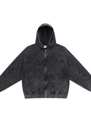 Men's Washed Zip Up Casual Hoodie