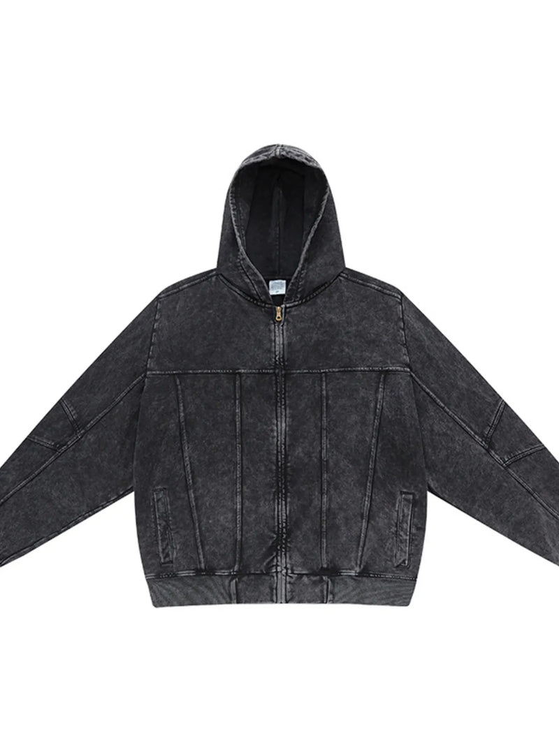 Men's Washed Zip Up Casual Hoodie