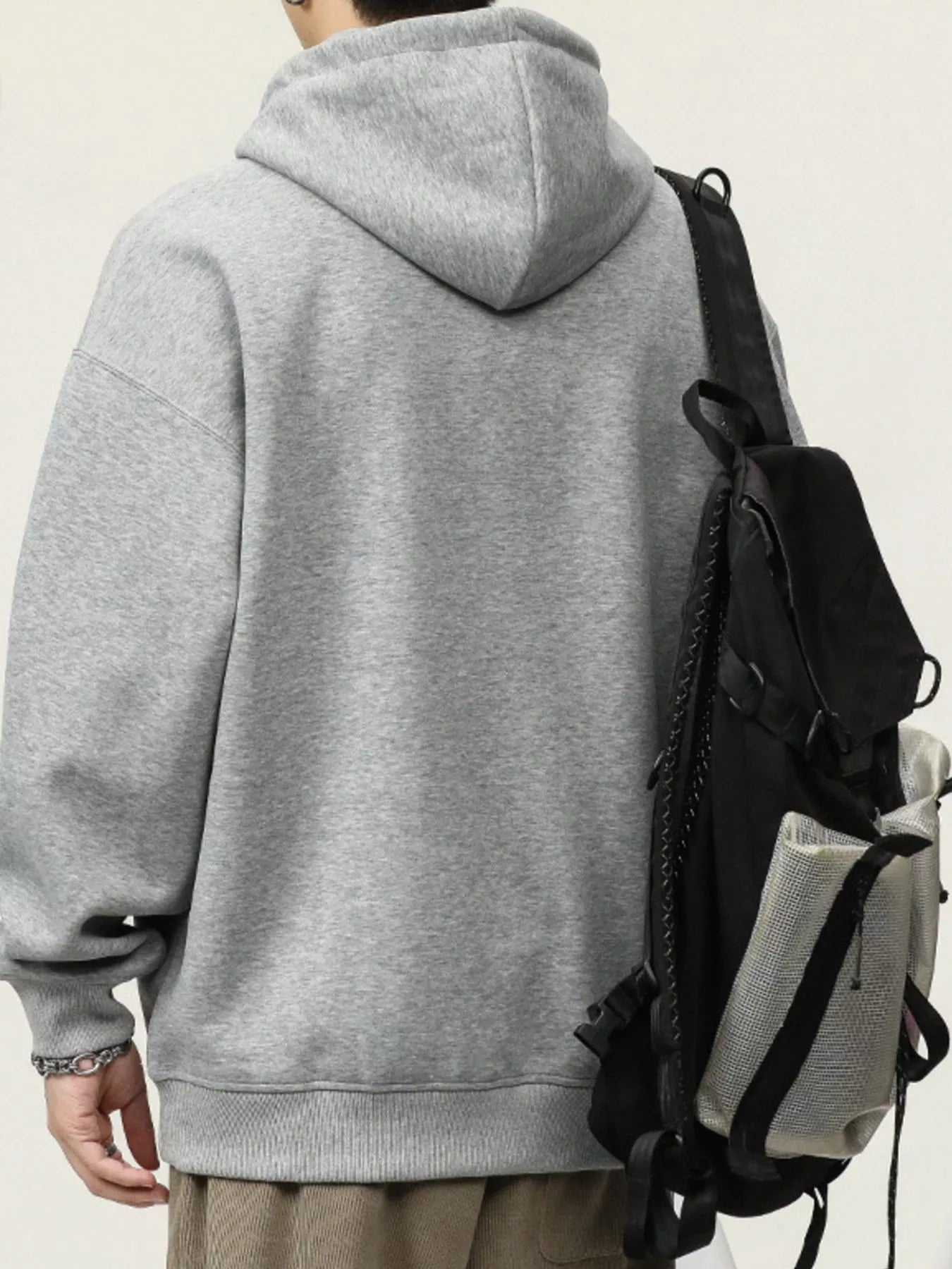 Men's Plus Size Drawstring Letter Dropped Shoulder Hoodie