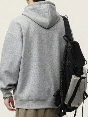 Men's Plus Size Drawstring Letter Dropped Shoulder Hoodie