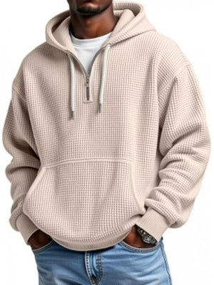 Men's Full Size Waffle Knit Quarter Zip Hoodie Plus Size