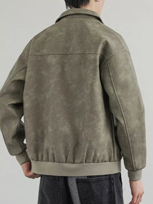 Men's Plus Size Zip Up Faux Leather Shacket