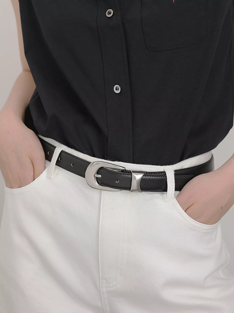 Leather Belt with Silver Buckle