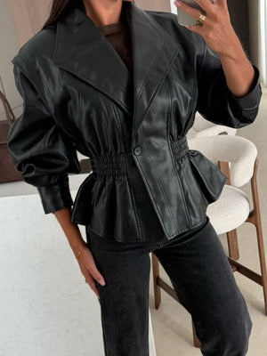 Peplum Waist Leather Jacket