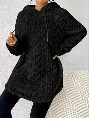 Cozy Textured Drawstring Fleece Hoodie