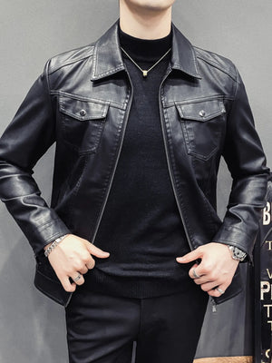 Men's Plus Size Classic Fit Faux Leather Jacket