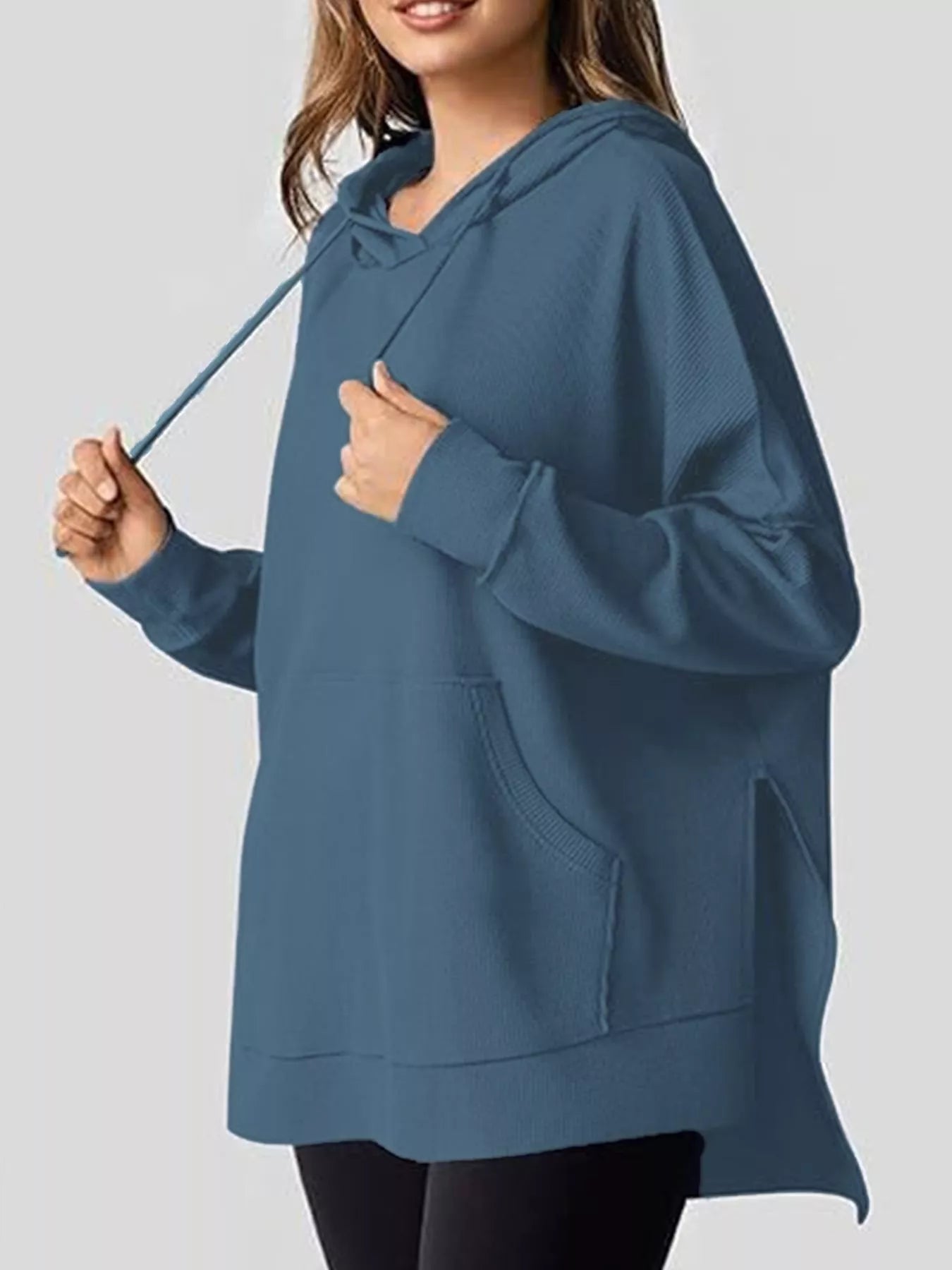 Oversized Drawstring Side Slit Hoodie