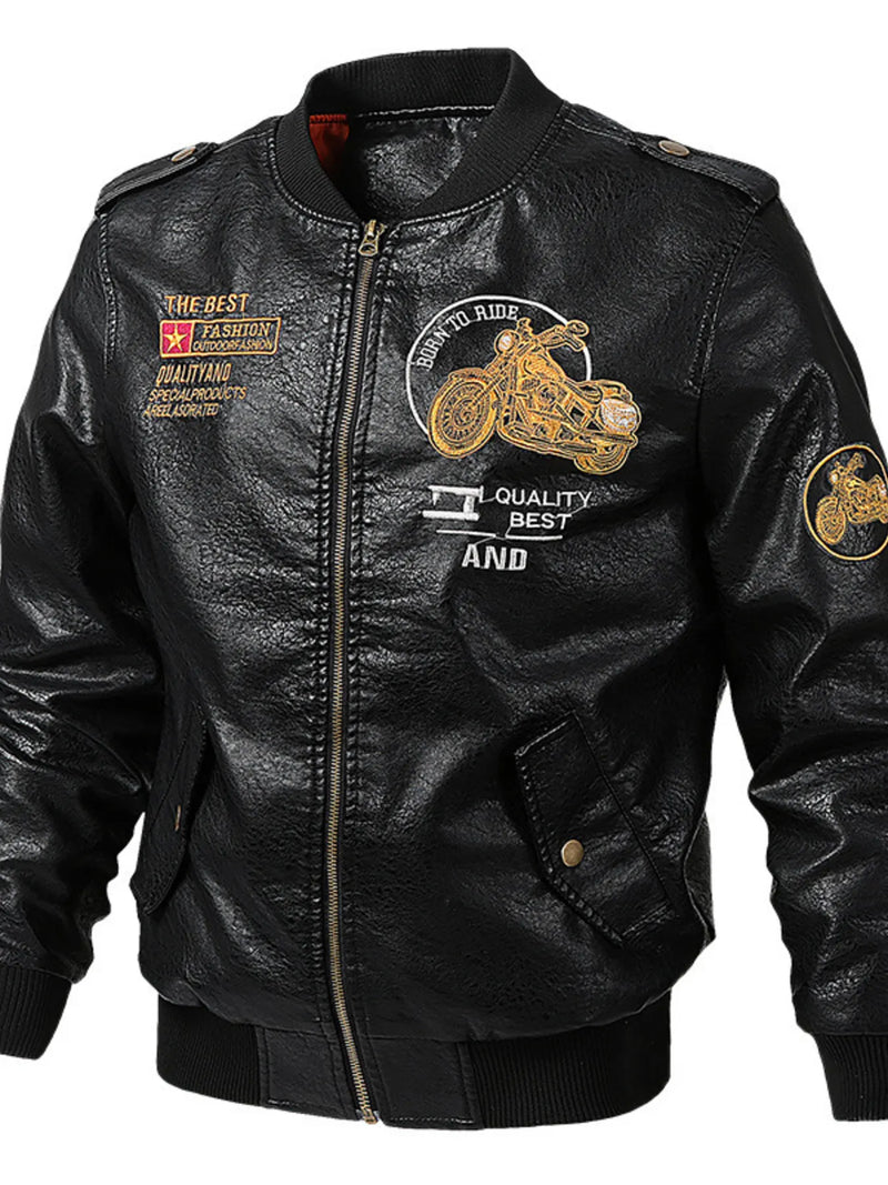 Men's Plus Size Vintage Motorcycle Faux Leather Bomber Jacket