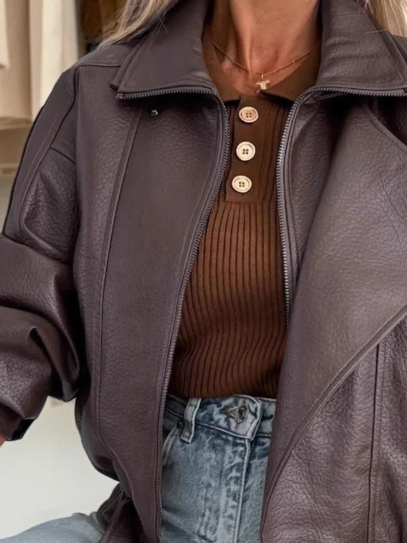 Leather Zip Up Jacket