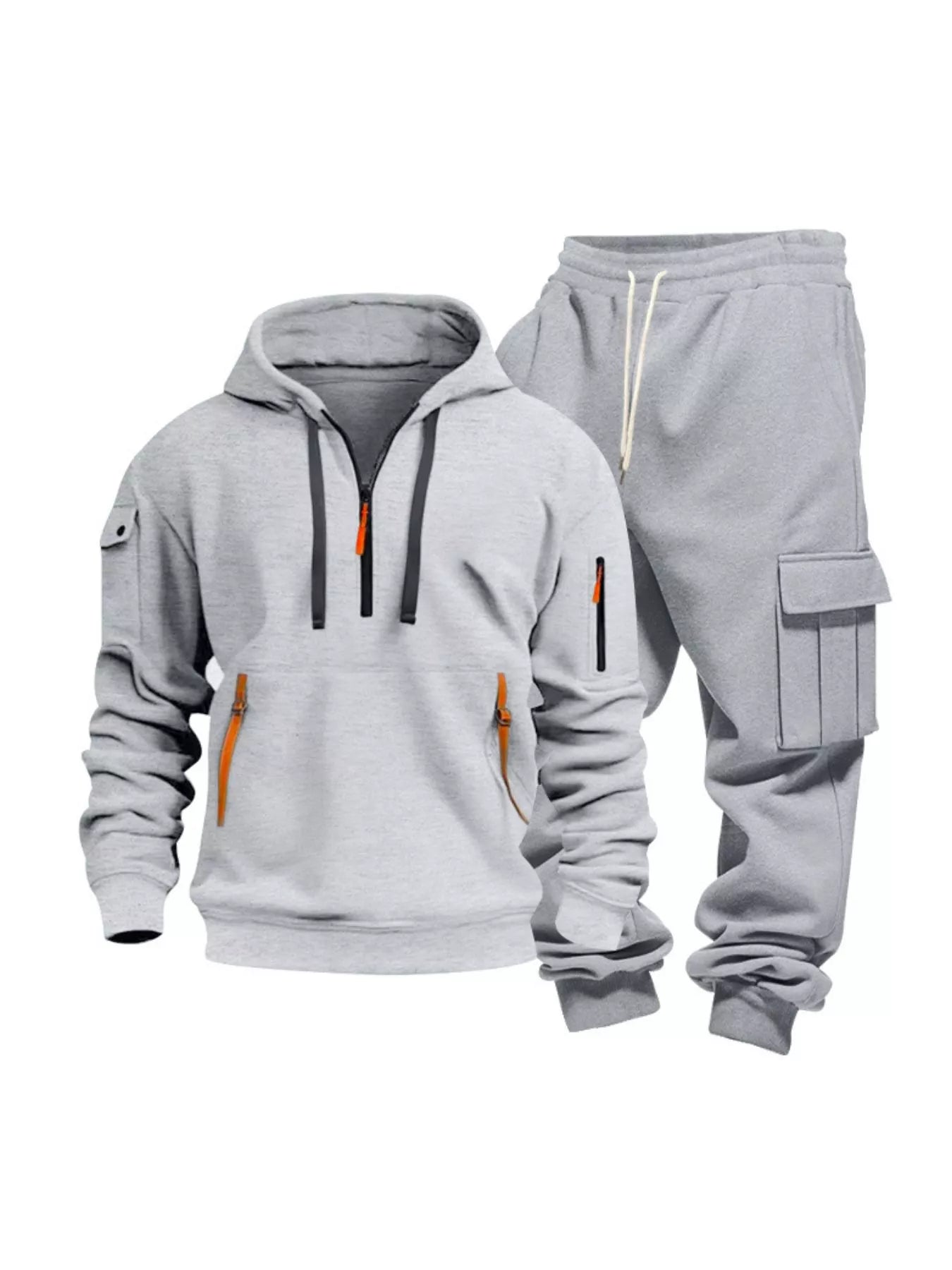 Men's Full Size Half Zip Hoodie and Cargo Pants Set Plus Size
