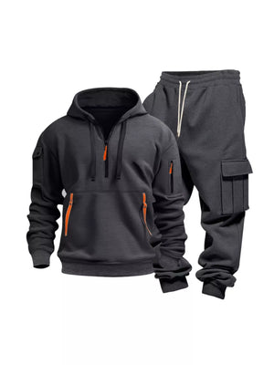 Men's Full Size Half Zip Hoodie and Cargo Pants Set Plus Size