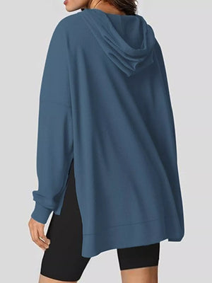 Oversized Drawstring Side Slit Hoodie