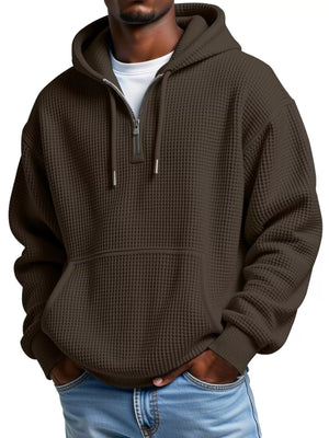 Men's Full Size Textured Waffle Knit Half-Zip Hoodie Plus Size
