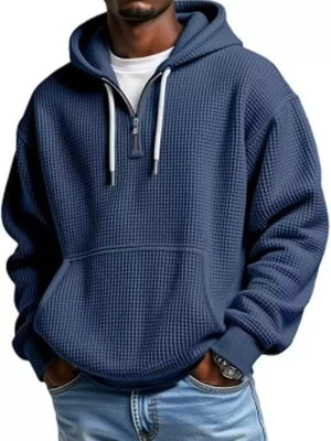 Men's Full Size Textured Waffle Knit Half-Zip Hoodie Plus Size