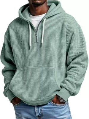 Men's Full Size Textured Waffle Knit Half-Zip Hoodie Plus Size