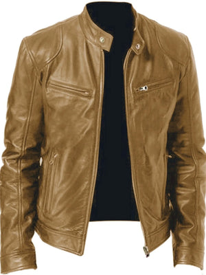 Men's Full Size Leather Biker Jacket with Zipper Pockets Plus Size