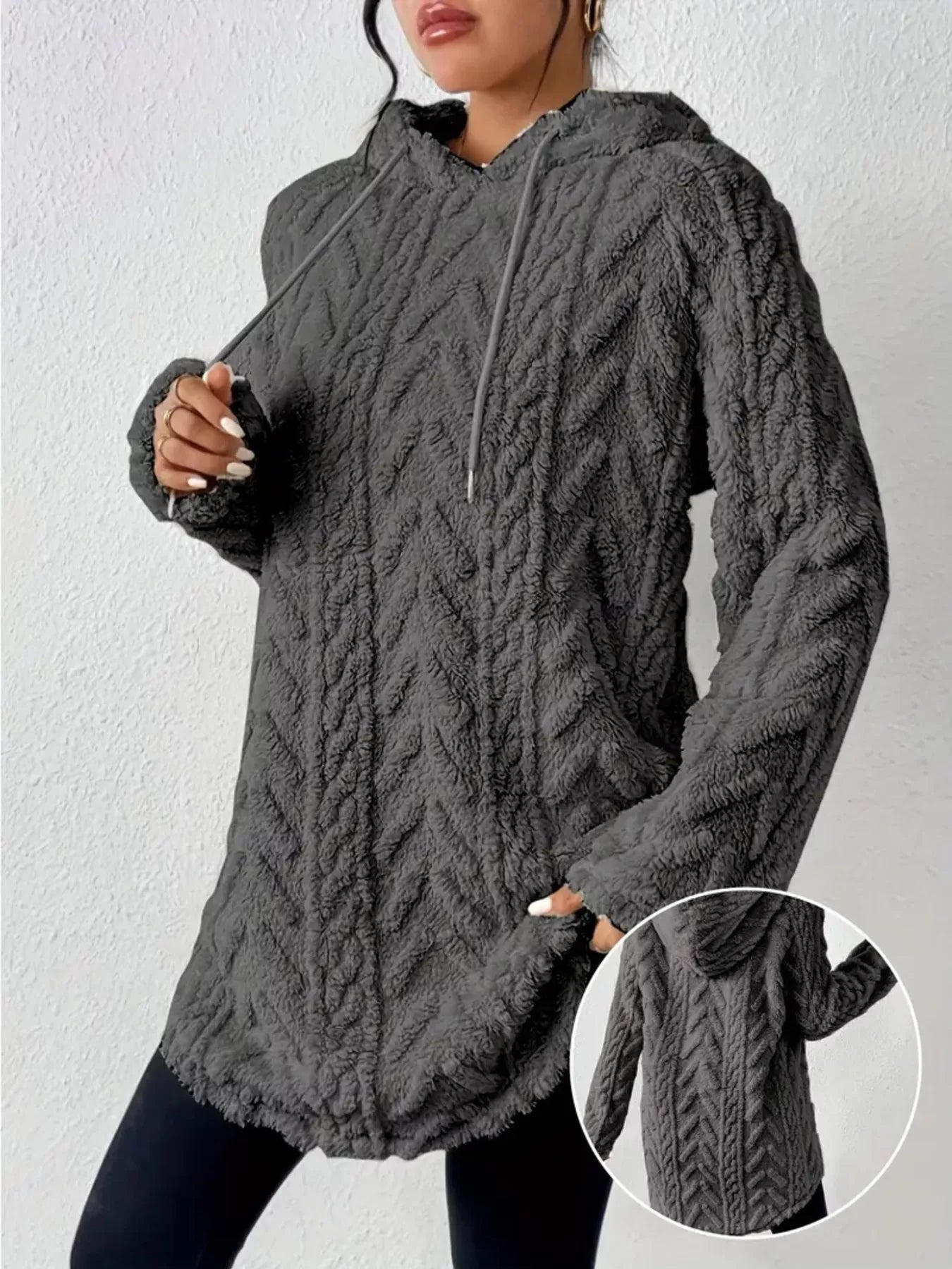 Cozy Textured Drawstring Fleece Hoodie