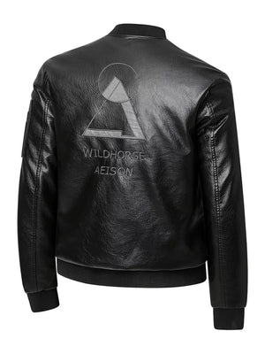 Men's Plus Size Zip Up Faux Leather Bomber Jacket
