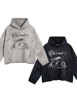 Men's Distressed Graphic Long Sleeve Hoodie