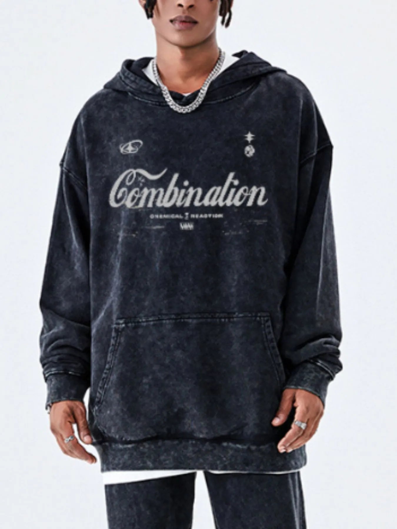 Men's Letter Washed Kangaroo Pocket Hoodie