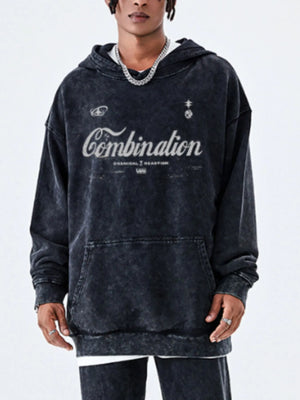 Men's Letter Washed Kangaroo Pocket Hoodie