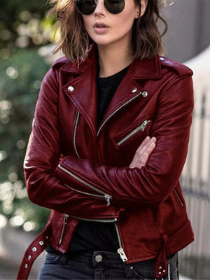 Full Size Zip Up Leather Motorcycle Biker Jacket Plus Size