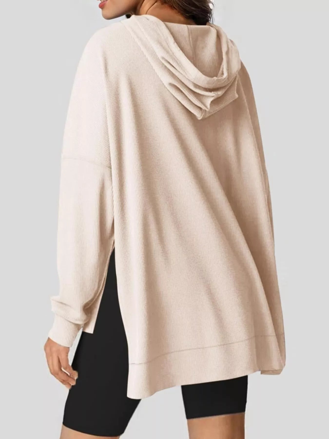 Oversized Drawstring Side Slit Hoodie