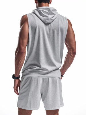 Men's Full Size Zip Up Sleeveless Hoodie & Shorts Set Plus Size
