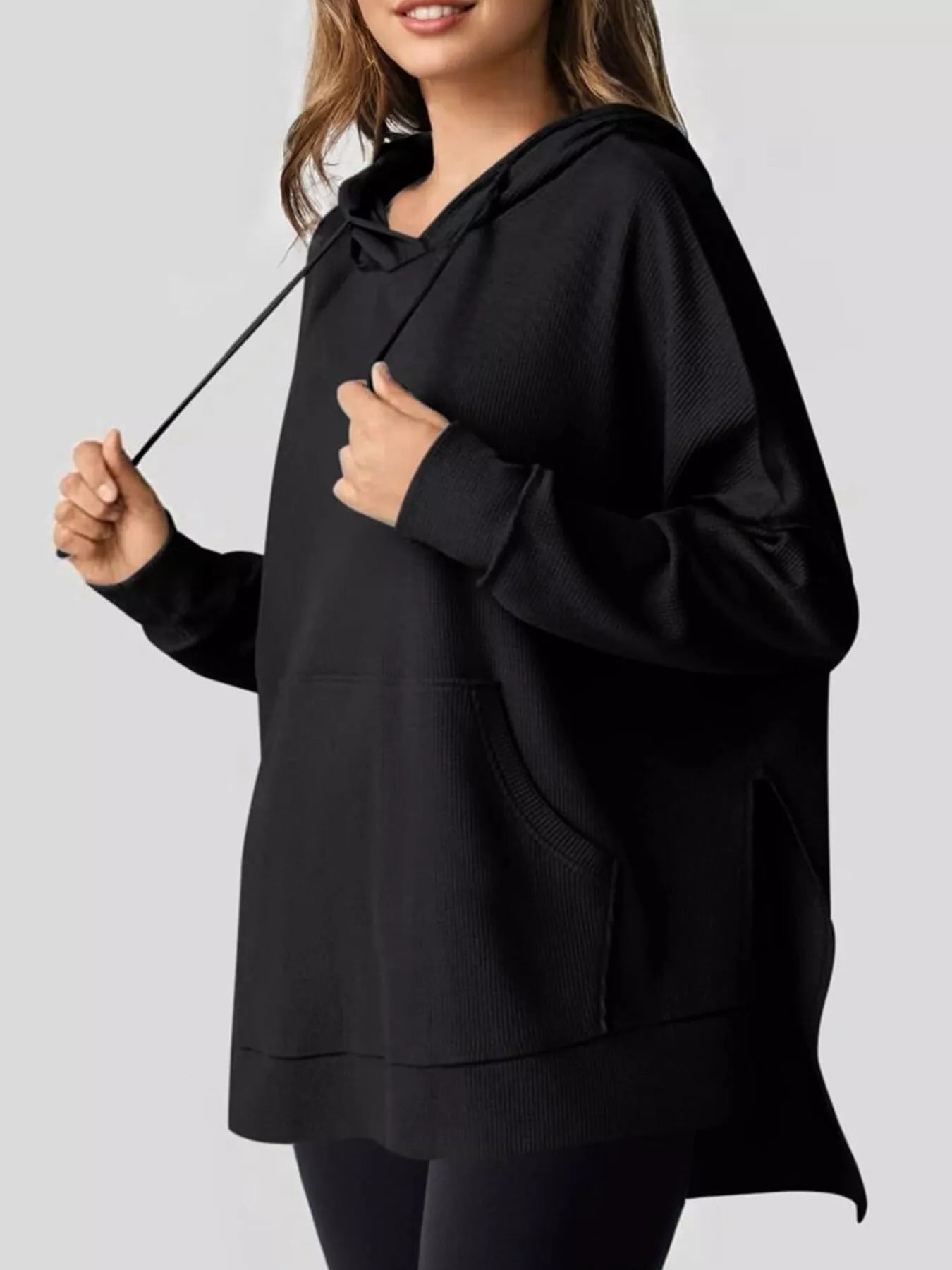 Oversized Drawstring Side Slit Hoodie