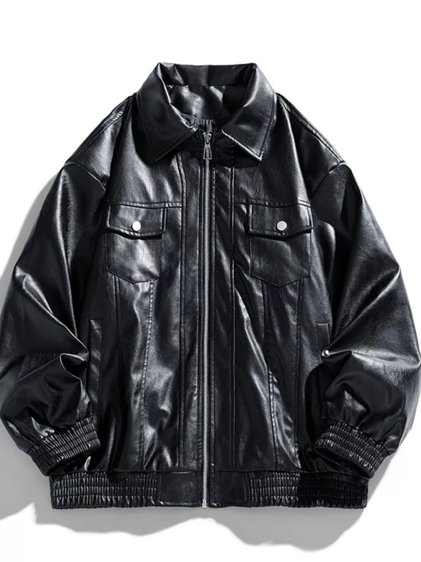 Men's Plus Size Zip Up Leather Jacket