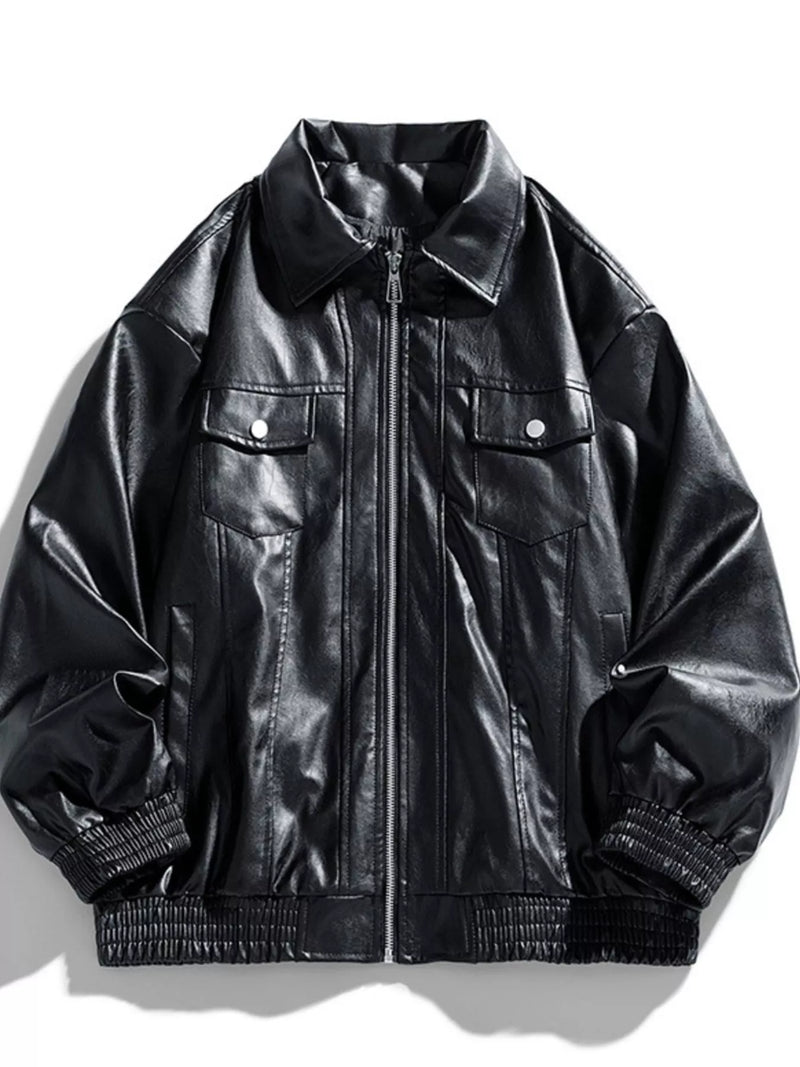 Men's Plus Size Zip Up Leather Jacket