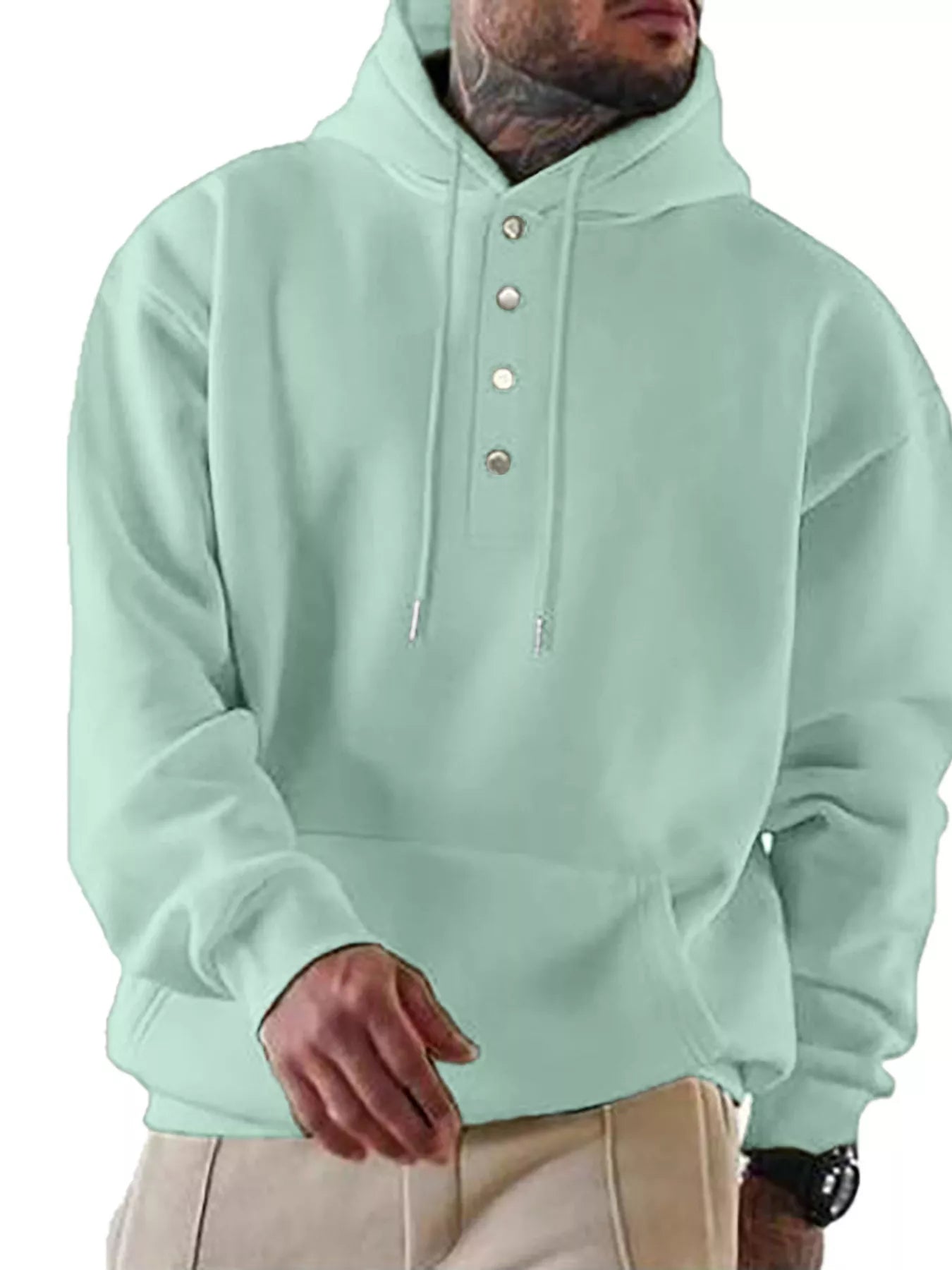 Men's Full Size Drawstring Kangaroo Pocket Hoodie Plus Size