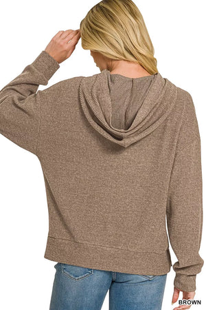 Zenana Brushed Ribbed Hacci Hoodie
