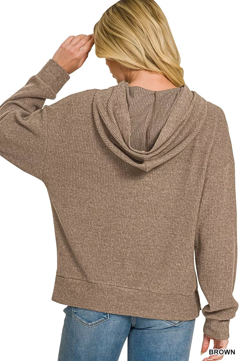 Zenana Brushed Ribbed Hacci Hoodie