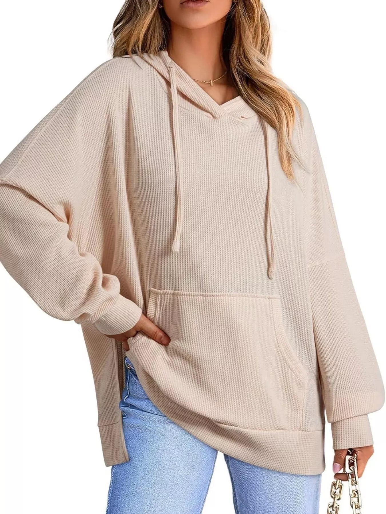 Oversized Drawstring Side Slit Hoodie