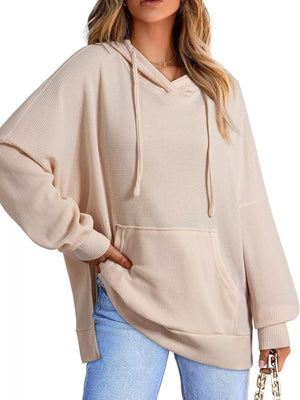 Oversized Drawstring Side Slit Hoodie