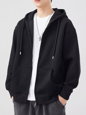 Men's Plus Size Solid Color Zip-Up Hoodie